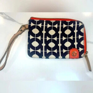 Spartina 449 Callahan Linen Wristlet Wallet Ivory Navy Orange Accent Classic